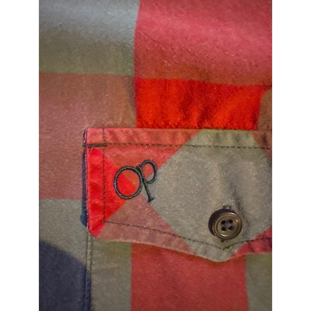 Ocean Pacific Mens Red Grey Buffalo Plaid Long Sleeve Button Down Shirt Large 28 - Picture 4 of 6
